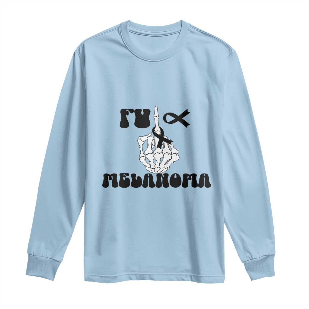 Fuck Melanoma Awareness Long Sleeve Shirt Skeleton Hand Ribbon Warrior Gift