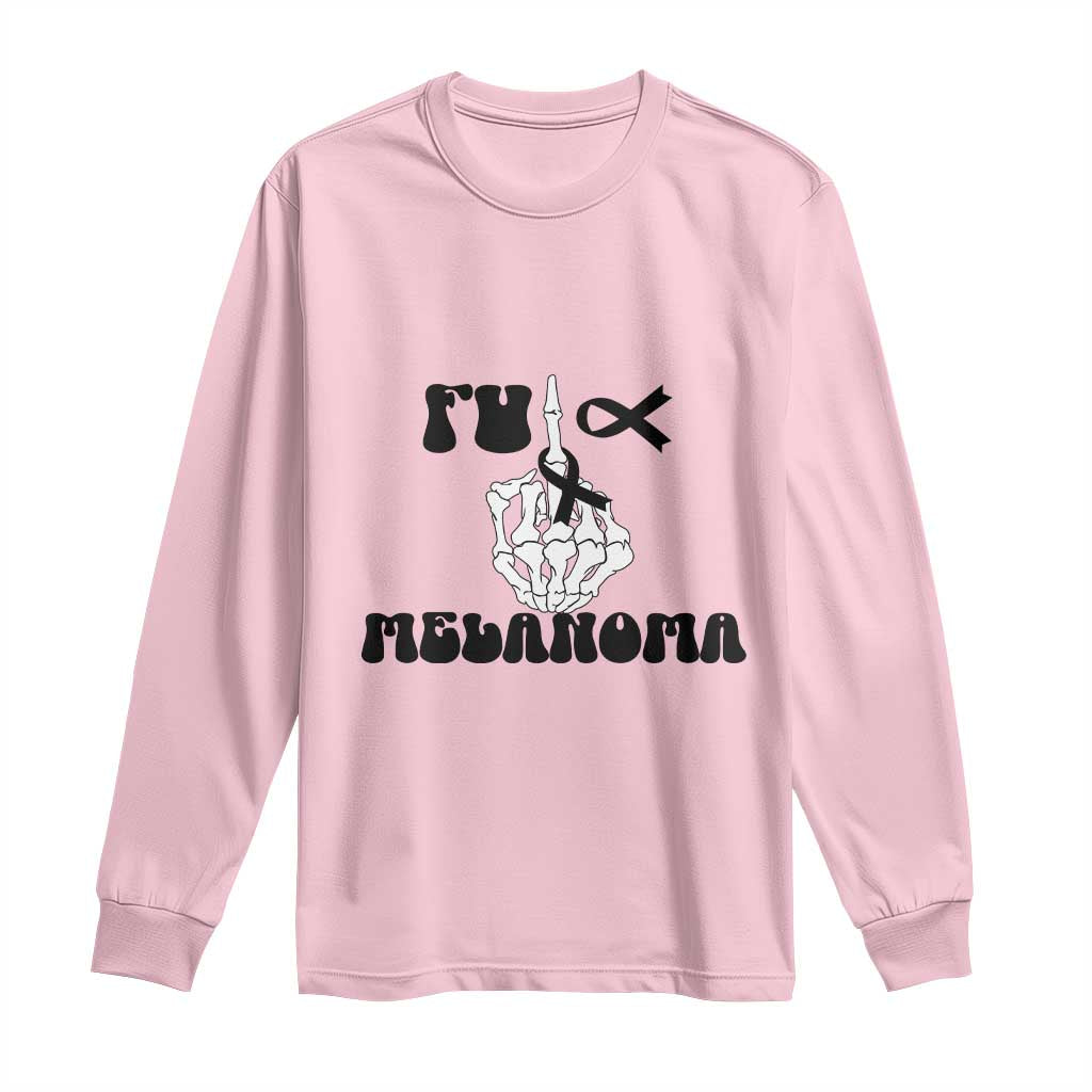 Fuck Melanoma Awareness Long Sleeve Shirt Skeleton Hand Ribbon Warrior Gift