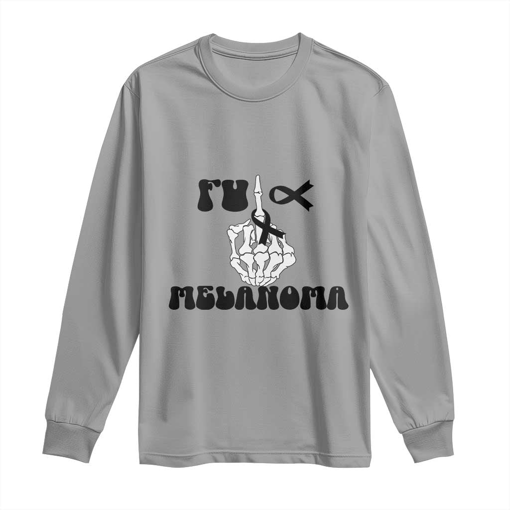 Fuck Melanoma Awareness Long Sleeve Shirt Skeleton Hand Ribbon Warrior Gift