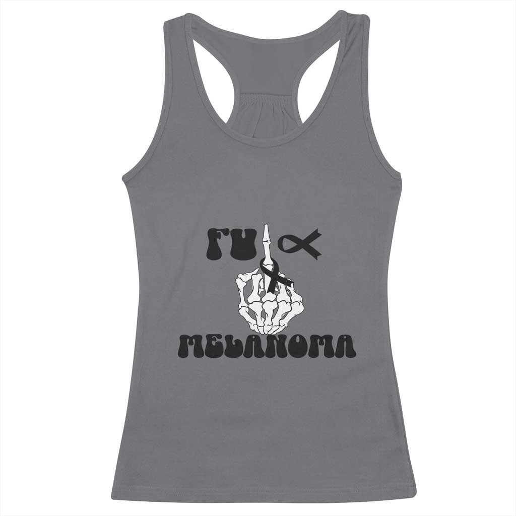 Fuck Melanoma Awareness Racerback Tank Top Skeleton Hand Ribbon Warrior Gift