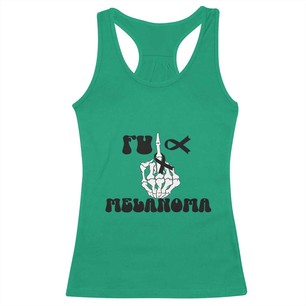 Fuck Melanoma Awareness Racerback Tank Top Skeleton Hand Ribbon Warrior Gift