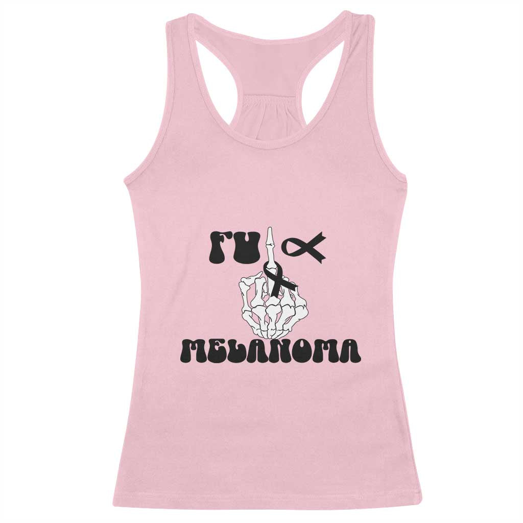Fuck Melanoma Awareness Racerback Tank Top Skeleton Hand Ribbon Warrior Gift