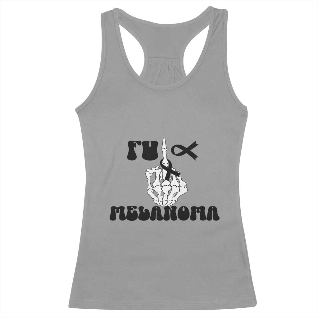 Fuck Melanoma Awareness Racerback Tank Top Skeleton Hand Ribbon Warrior Gift