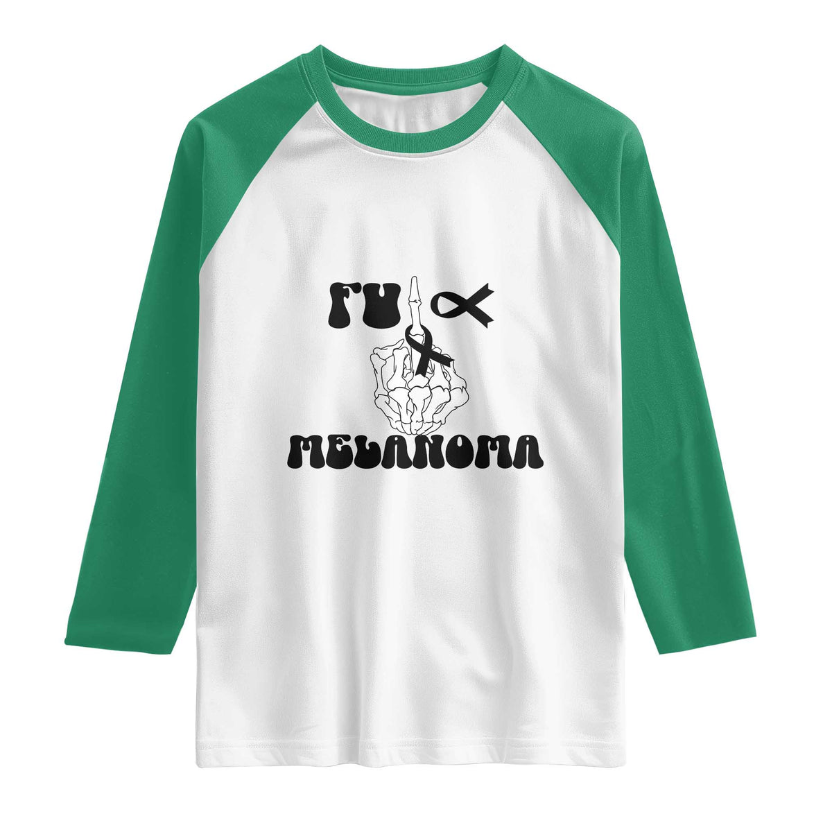 Fuck Melanoma Awareness Raglan Shirt Skeleton Hand Ribbon Warrior Gift