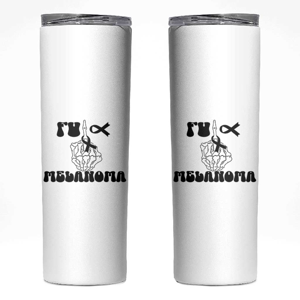 Fuck Melanoma Awareness Skinny Tumbler Skeleton Hand Ribbon Warrior Gift