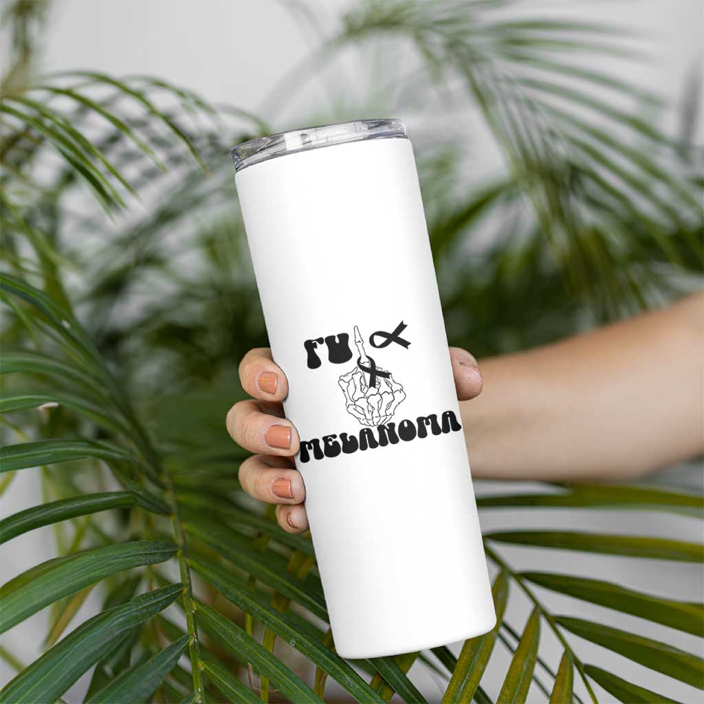 Fuck Melanoma Awareness Skinny Tumbler Skeleton Hand Ribbon Warrior Gift