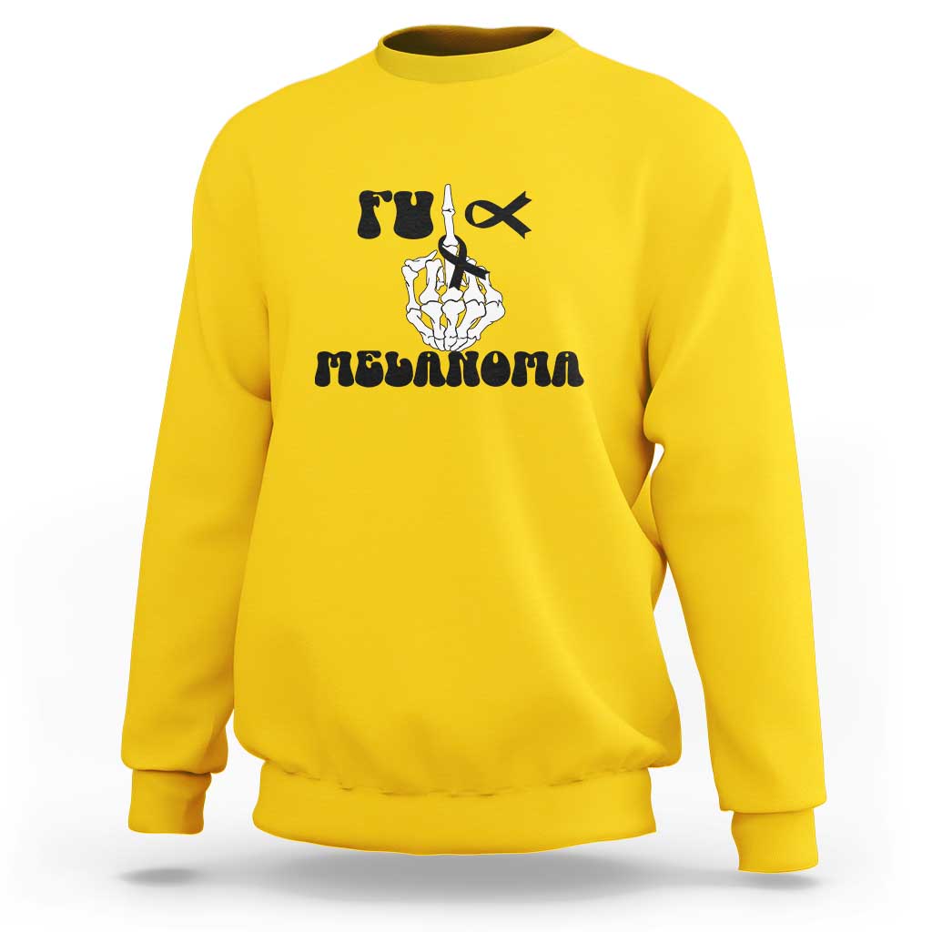 Fuck Melanoma Awareness Sweatshirt Skeleton Hand Ribbon Warrior Gift