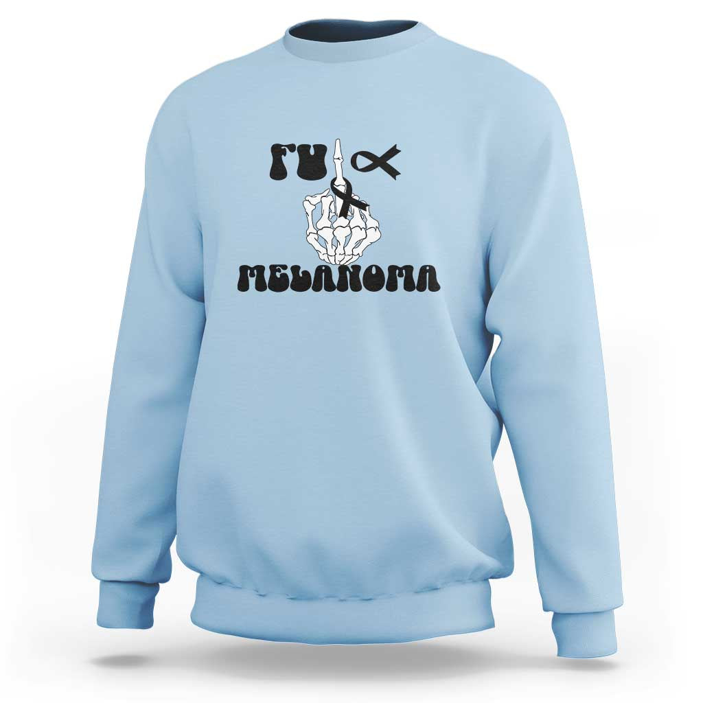 Fuck Melanoma Awareness Sweatshirt Skeleton Hand Ribbon Warrior Gift