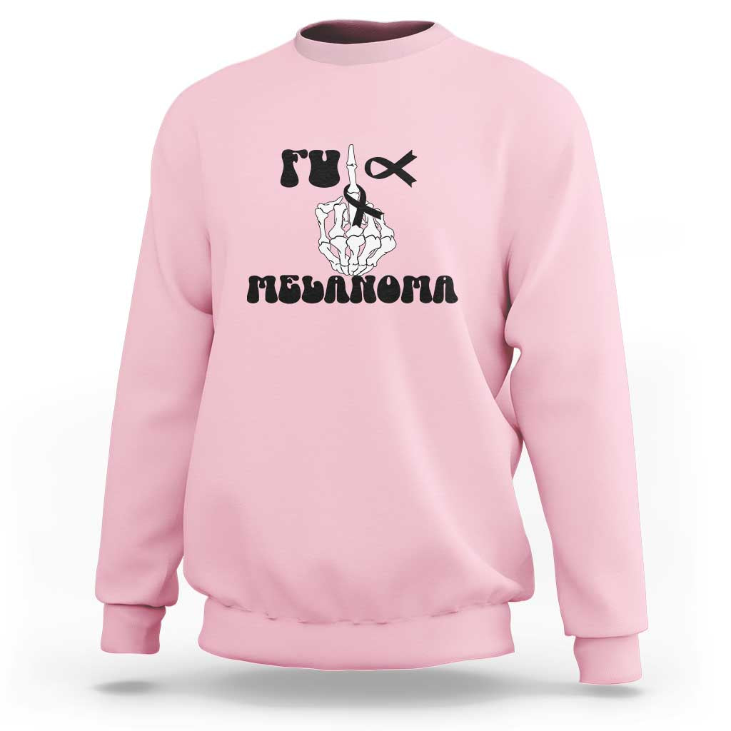Fuck Melanoma Awareness Sweatshirt Skeleton Hand Ribbon Warrior Gift