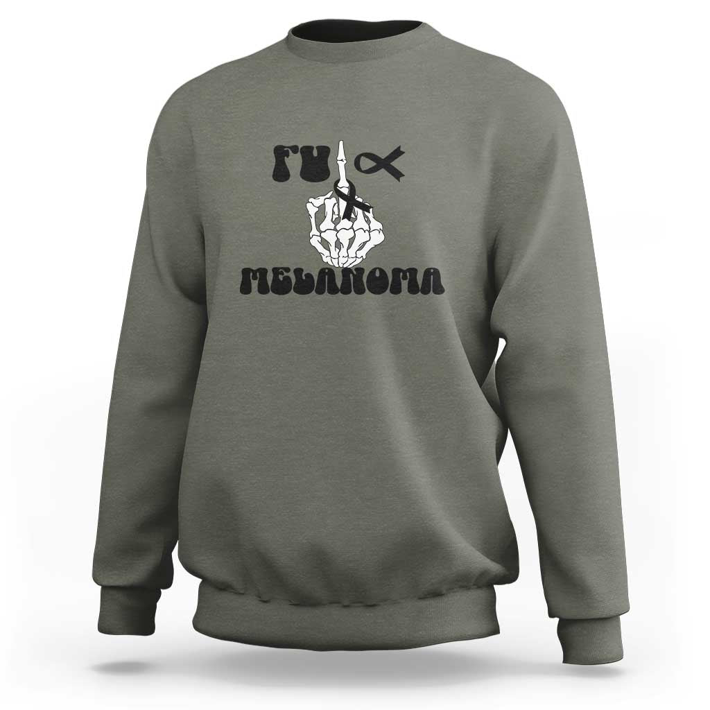 Fuck Melanoma Awareness Sweatshirt Skeleton Hand Ribbon Warrior Gift
