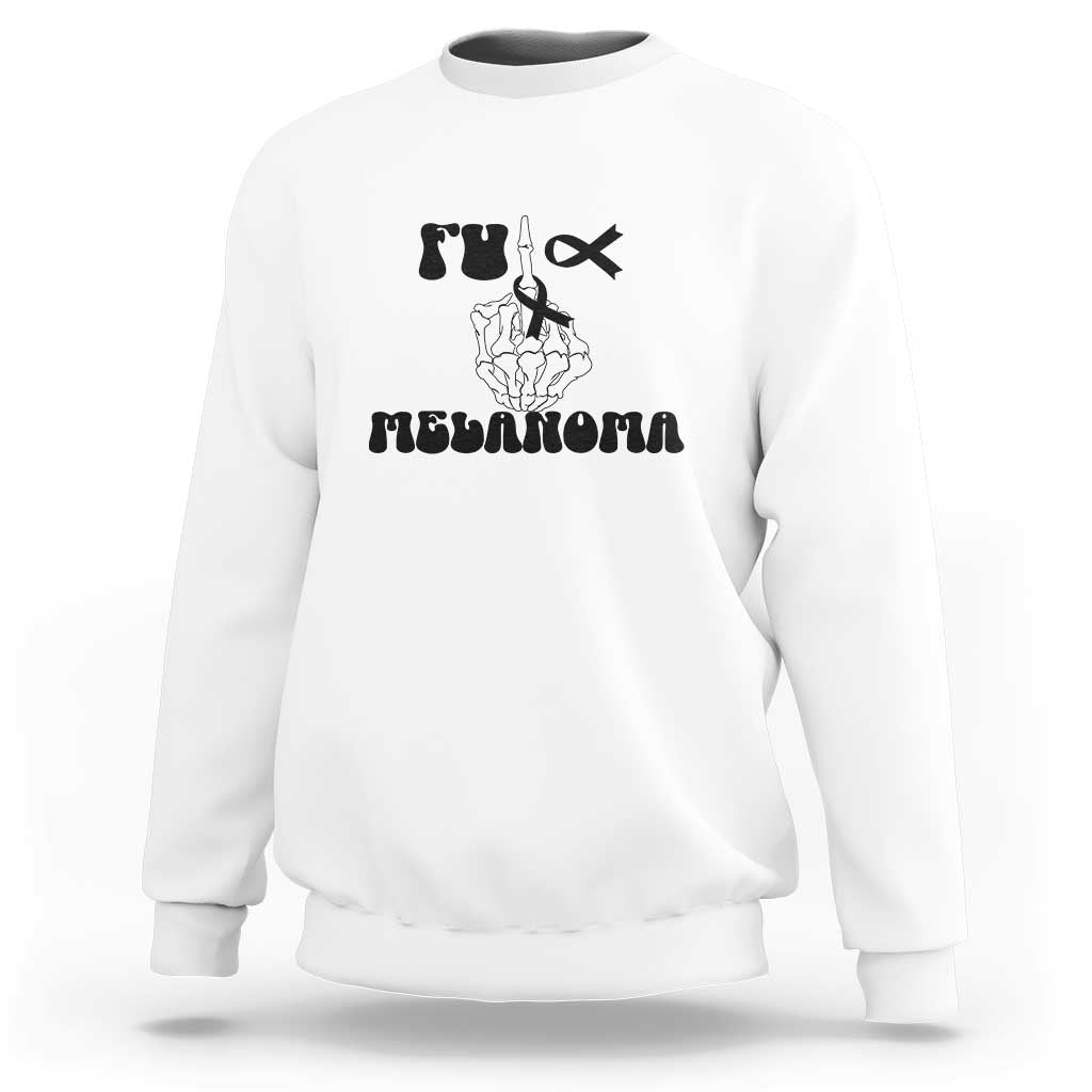 Fuck Melanoma Awareness Sweatshirt Skeleton Hand Ribbon Warrior Gift