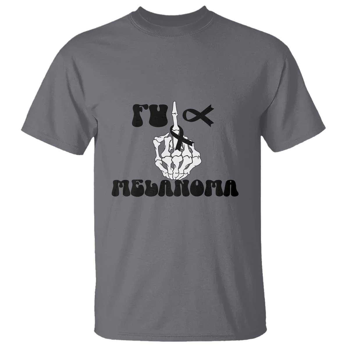 Fuck Melanoma Awareness T Shirt Skeleton Hand Ribbon Warrior Gift