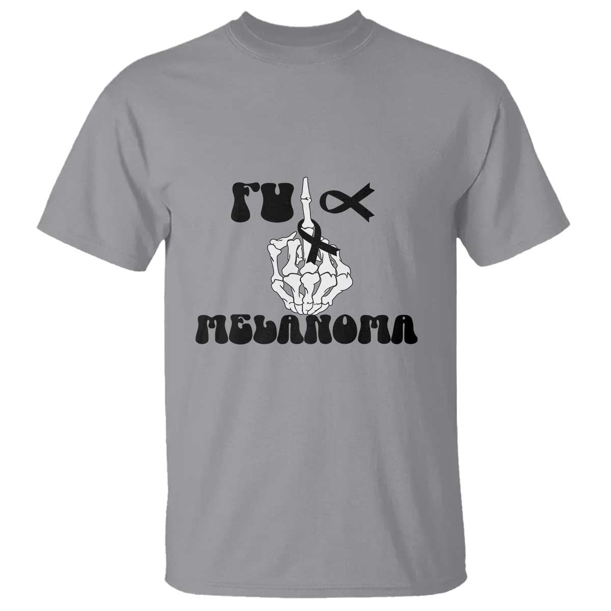 Fuck Melanoma Awareness T Shirt Skeleton Hand Ribbon Warrior Gift