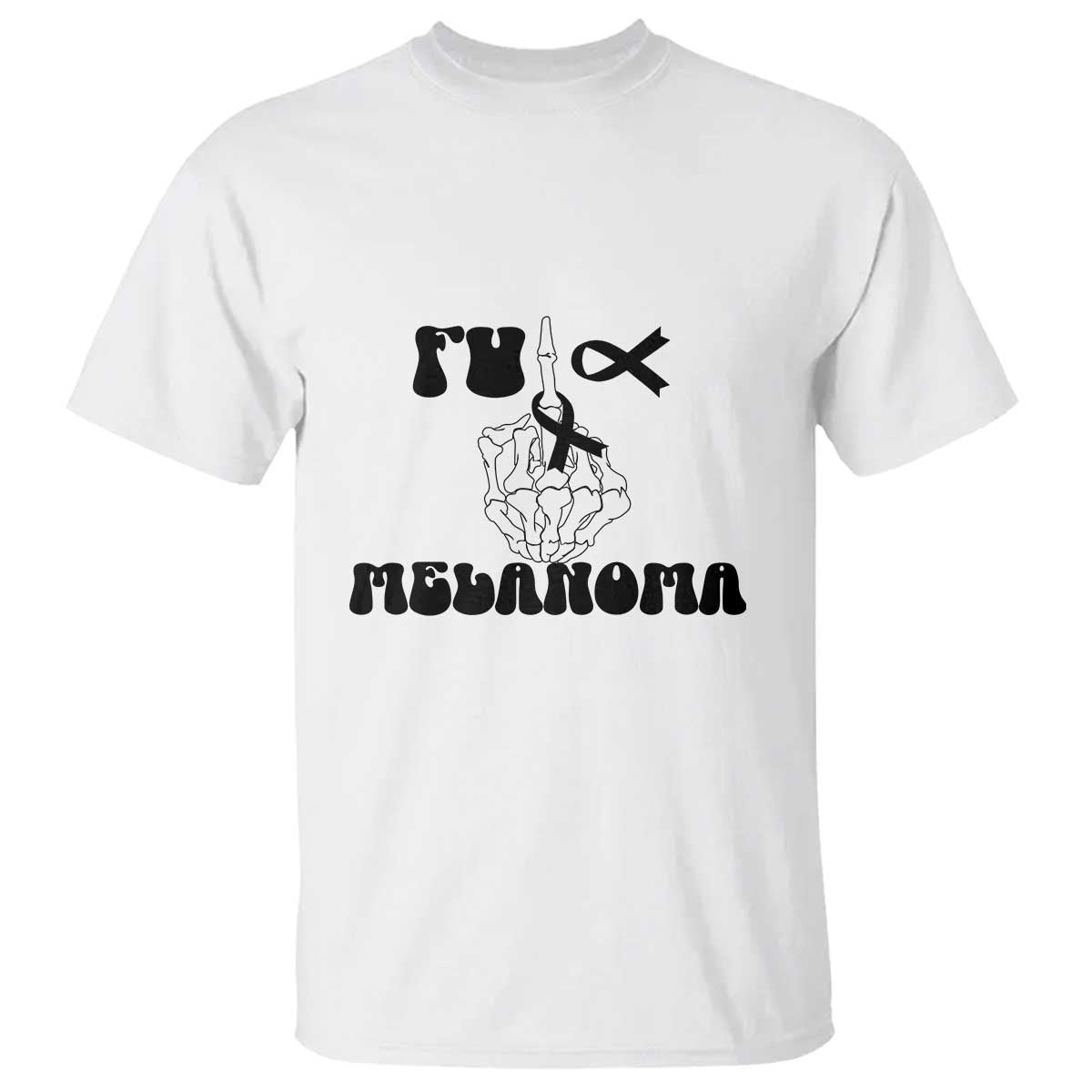 Fuck Melanoma Awareness T Shirt Skeleton Hand Ribbon Warrior Gift