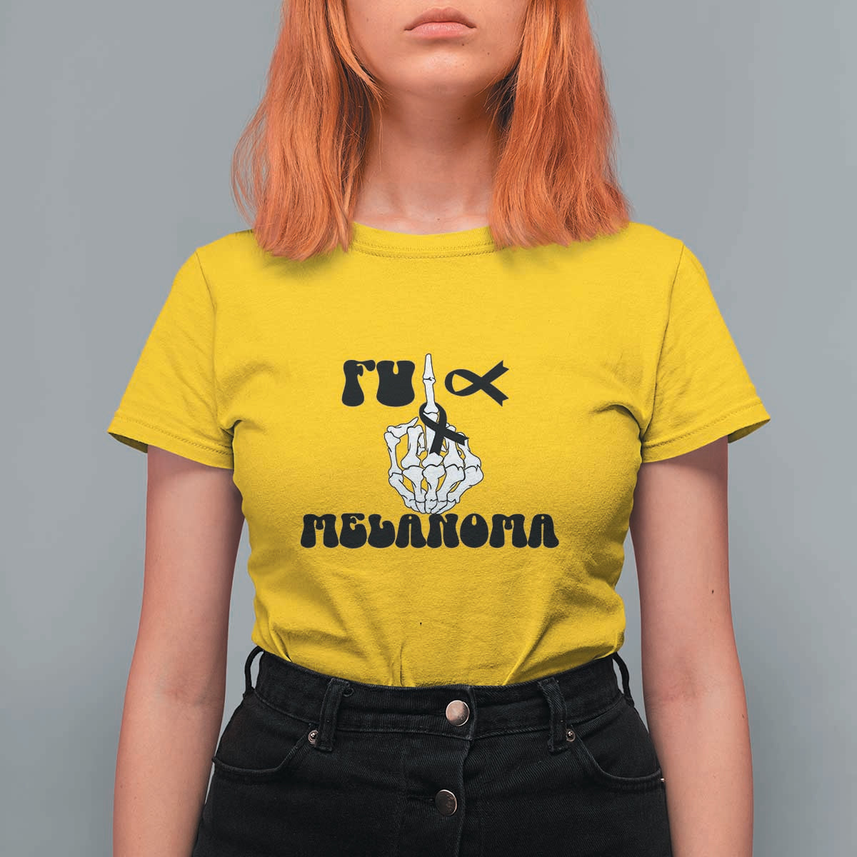 Fuck Melanoma Awareness T Shirt For Women Skeleton Hand Ribbon Warrior Gift