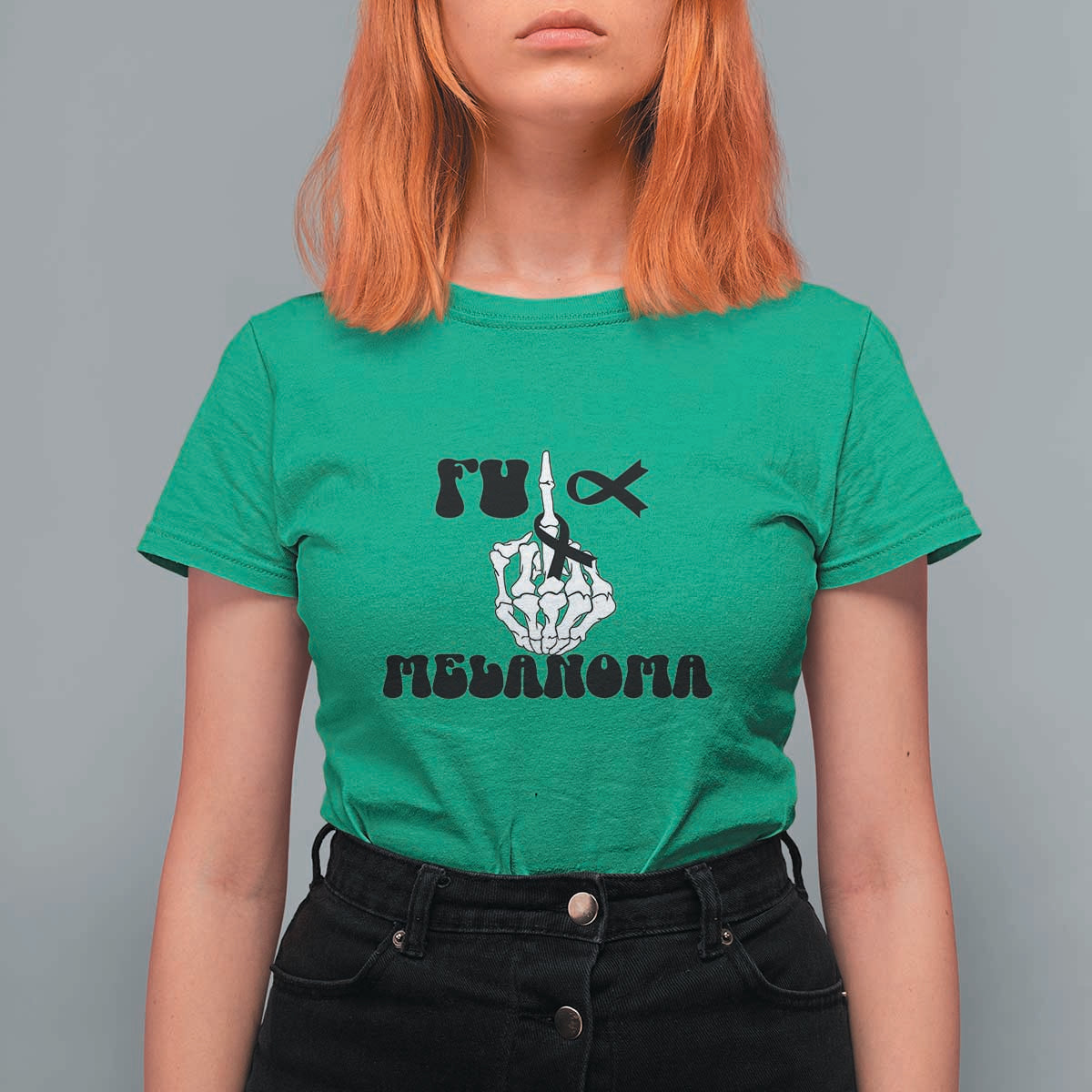 Fuck Melanoma Awareness T Shirt For Women Skeleton Hand Ribbon Warrior Gift