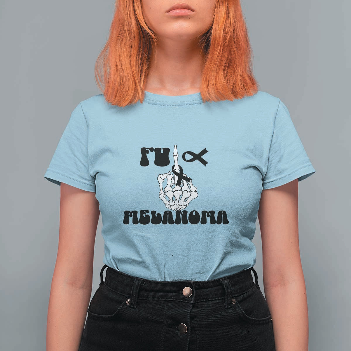 Fuck Melanoma Awareness T Shirt For Women Skeleton Hand Ribbon Warrior Gift