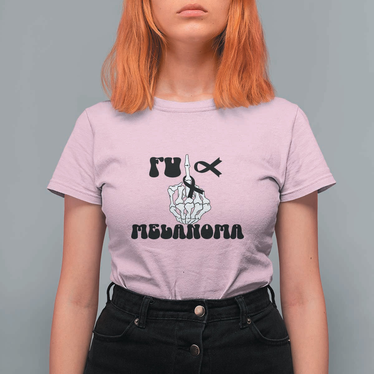 Fuck Melanoma Awareness T Shirt For Women Skeleton Hand Ribbon Warrior Gift