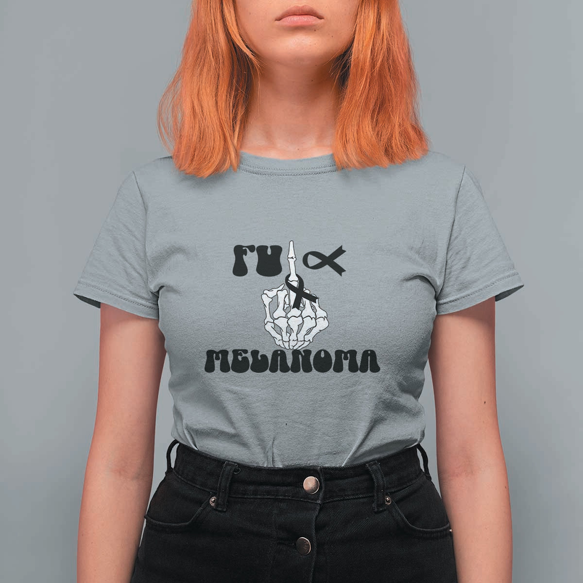 Fuck Melanoma Awareness T Shirt For Women Skeleton Hand Ribbon Warrior Gift