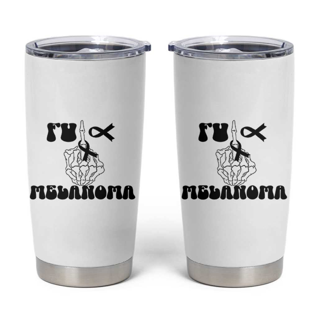 Fuck Melanoma Awareness Tumbler Cup Skeleton Hand Ribbon Warrior Gift