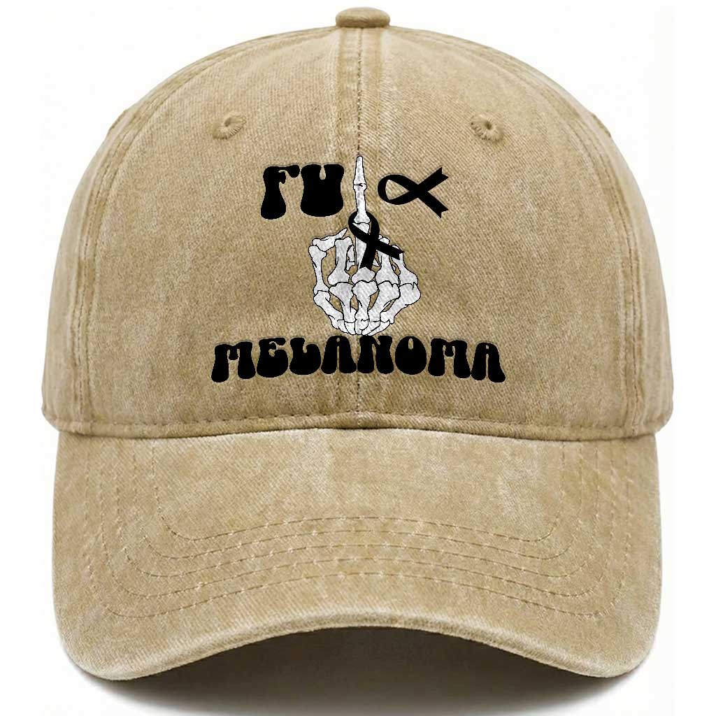 Fuck Melanoma Awareness Washed Cotton Baseball Cap Skeleton Hand Ribbon Warrior Gift