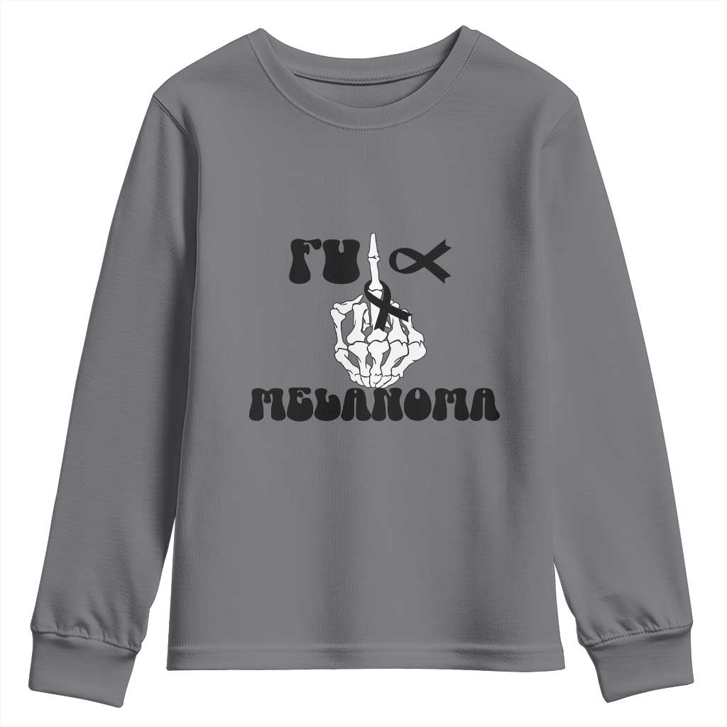 Fuck Melanoma Awareness Youth Sweatshirt Skeleton Hand Ribbon Warrior Gift