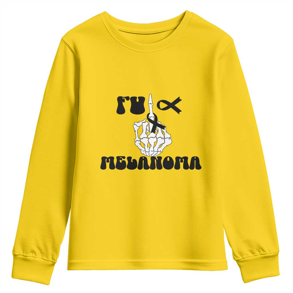 Fuck Melanoma Awareness Youth Sweatshirt Skeleton Hand Ribbon Warrior Gift