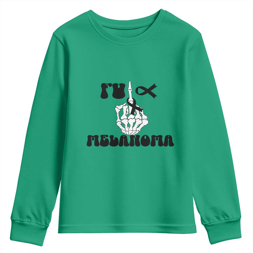 Fuck Melanoma Awareness Youth Sweatshirt Skeleton Hand Ribbon Warrior Gift