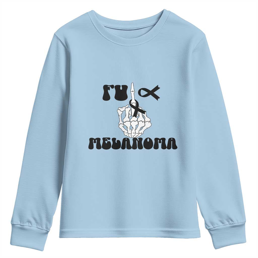 Fuck Melanoma Awareness Youth Sweatshirt Skeleton Hand Ribbon Warrior Gift