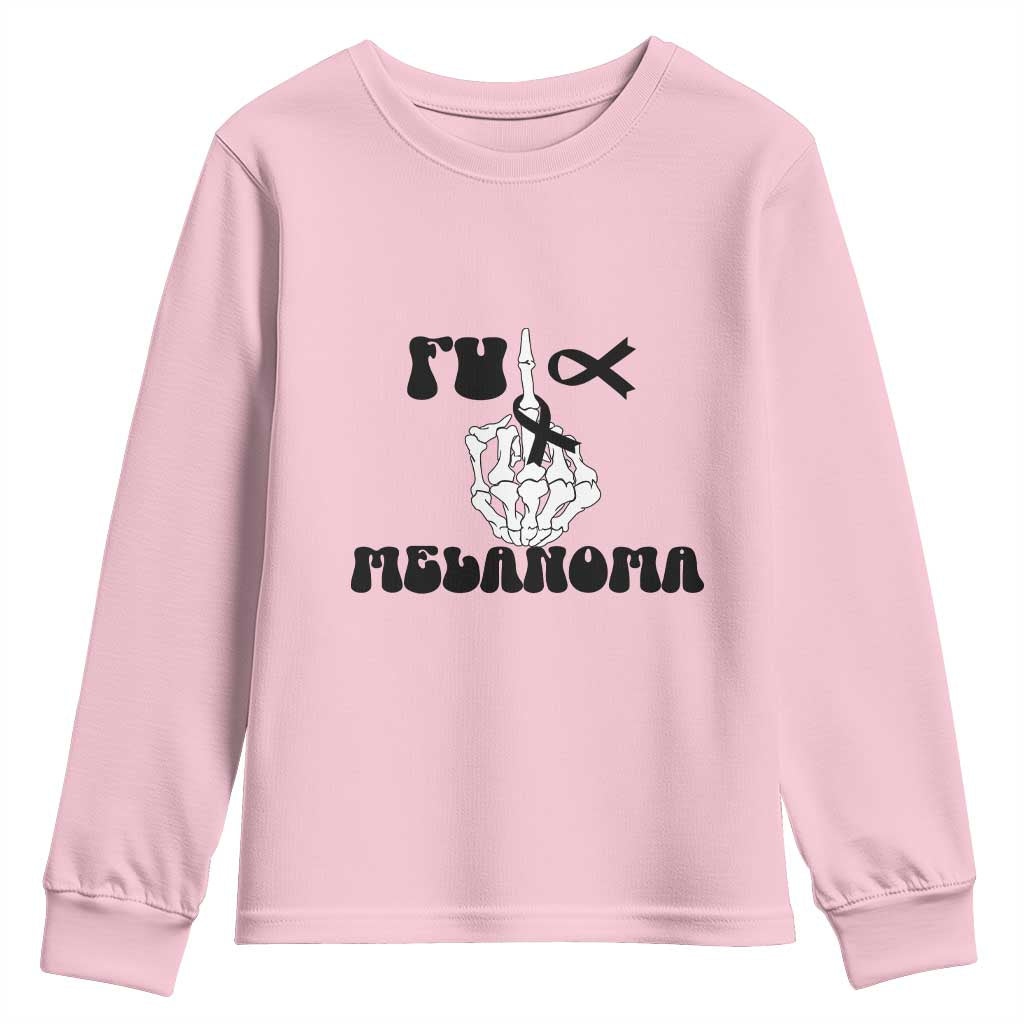 Fuck Melanoma Awareness Youth Sweatshirt Skeleton Hand Ribbon Warrior Gift