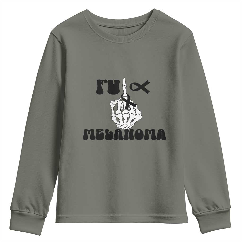Fuck Melanoma Awareness Youth Sweatshirt Skeleton Hand Ribbon Warrior Gift
