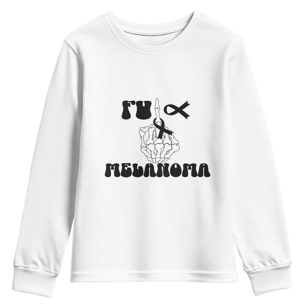 Fuck Melanoma Awareness Youth Sweatshirt Skeleton Hand Ribbon Warrior Gift