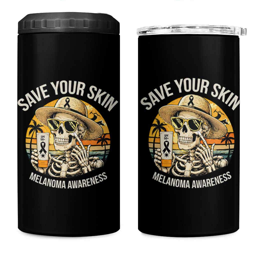 Funny Melanoma Cancer Awareness Graphic 4 in 1 Can Cooler Tumbler Save Your Skin