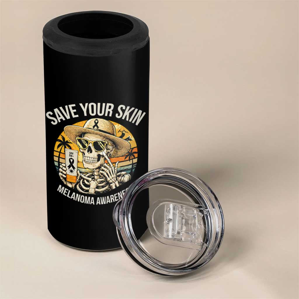 Funny Melanoma Cancer Awareness Graphic 4 in 1 Can Cooler Tumbler Save Your Skin
