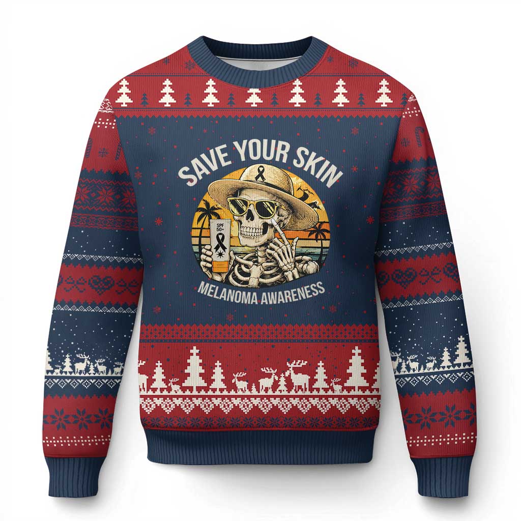 Funny Melanoma Cancer Awareness Graphic Ugly Christmas Sweater Save Your Skin