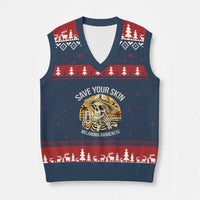 Funny Melanoma Cancer Awareness Graphic V-Neck Knit Sweater Vest Save Your Skin