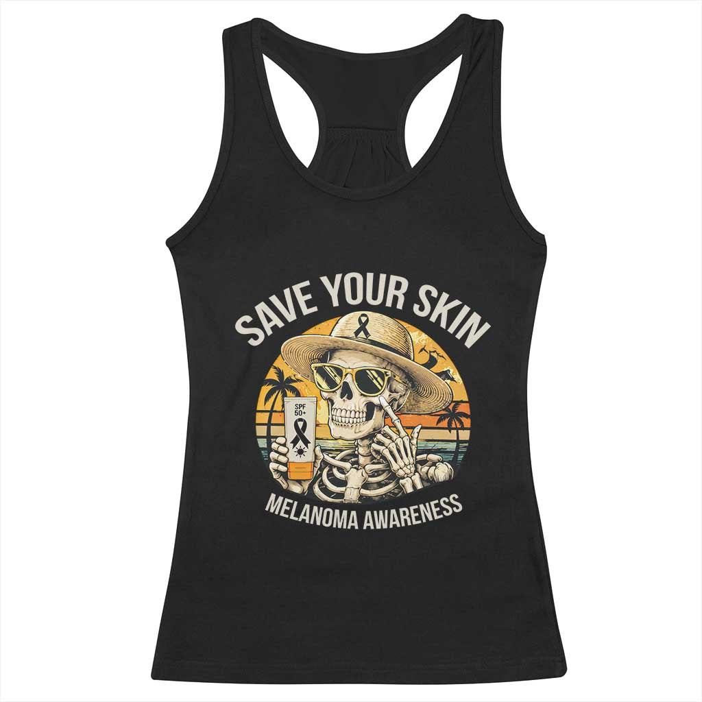 Funny Melanoma Cancer Awareness Graphic Racerback Tank Top Save Your Skin