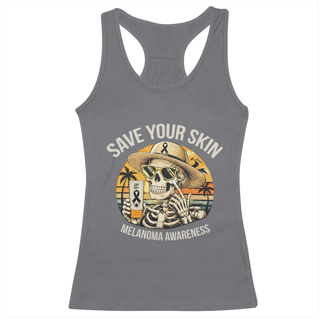 Funny Melanoma Cancer Awareness Graphic Racerback Tank Top Save Your Skin