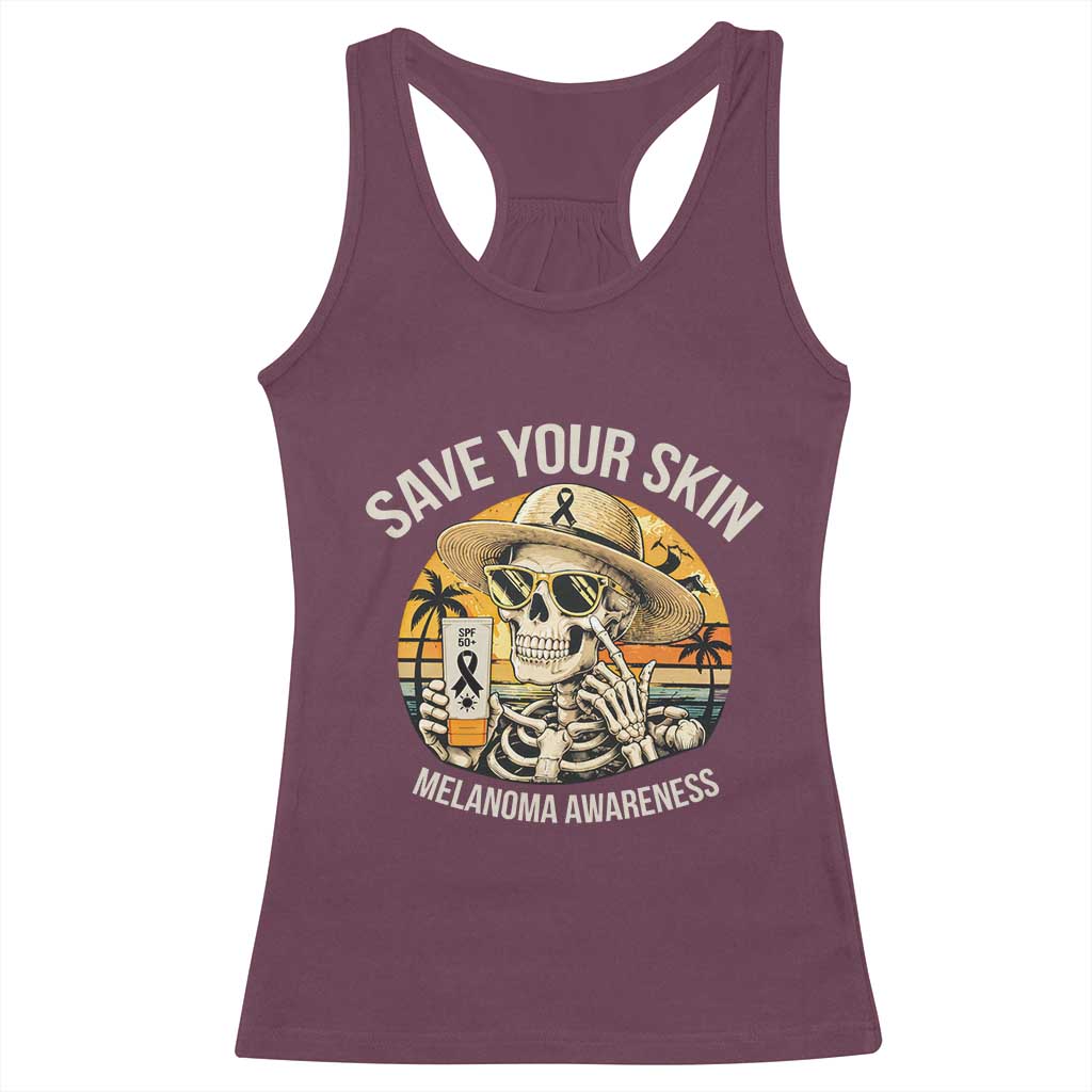 Funny Melanoma Cancer Awareness Graphic Racerback Tank Top Save Your Skin