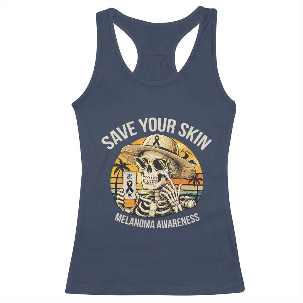 Funny Melanoma Cancer Awareness Graphic Racerback Tank Top Save Your Skin