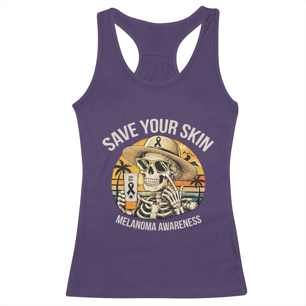 Funny Melanoma Cancer Awareness Graphic Racerback Tank Top Save Your Skin