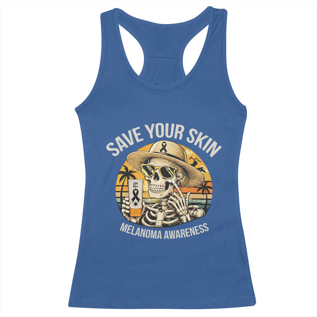Funny Melanoma Cancer Awareness Graphic Racerback Tank Top Save Your Skin