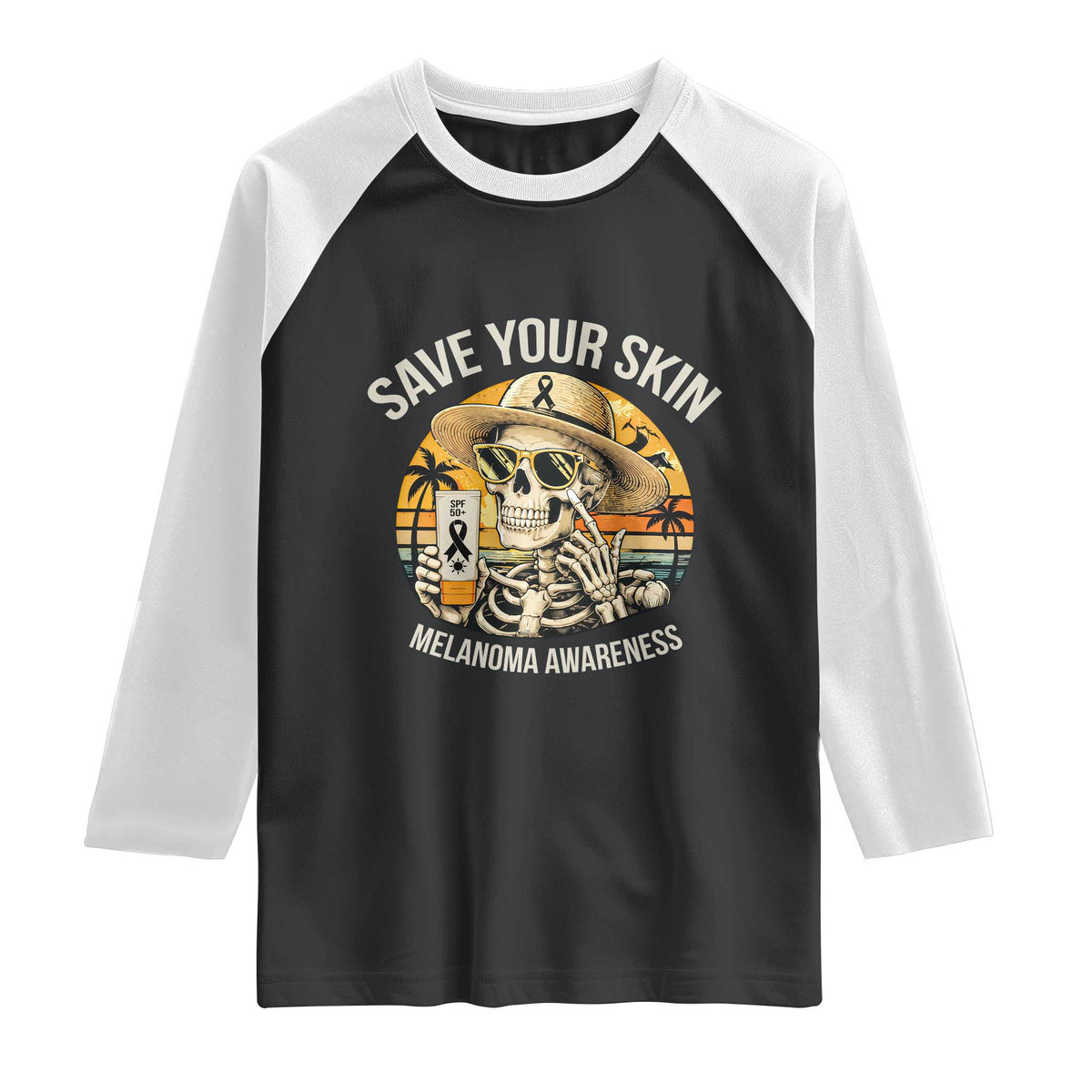 Funny Melanoma Cancer Awareness Graphic Raglan Shirt Save Your Skin
