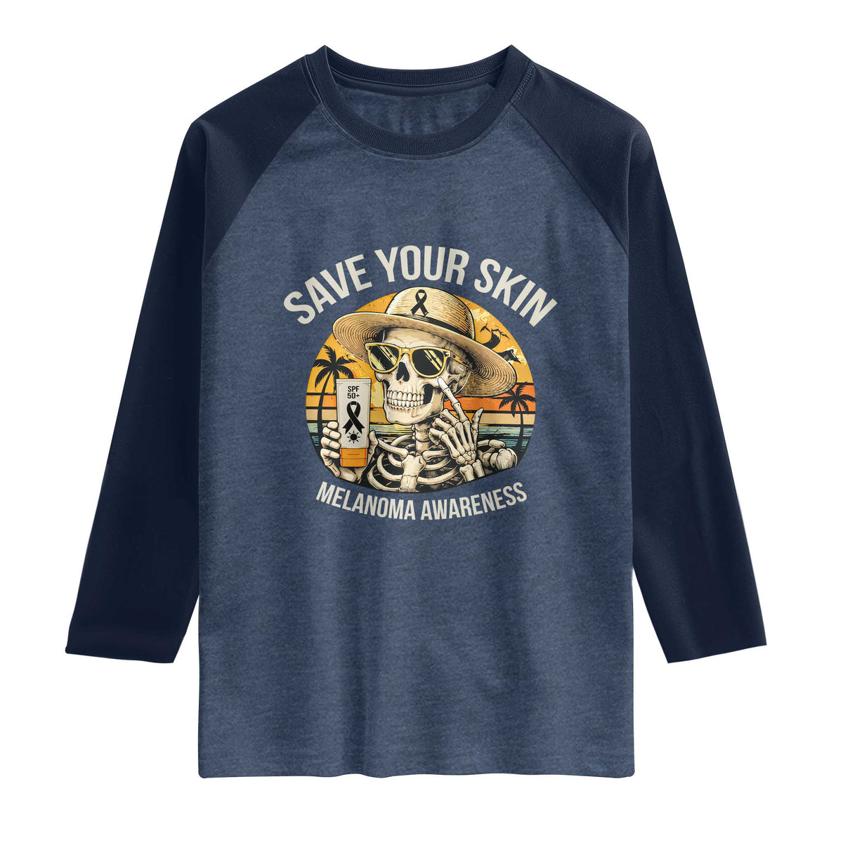 Funny Melanoma Cancer Awareness Graphic Raglan Shirt Save Your Skin