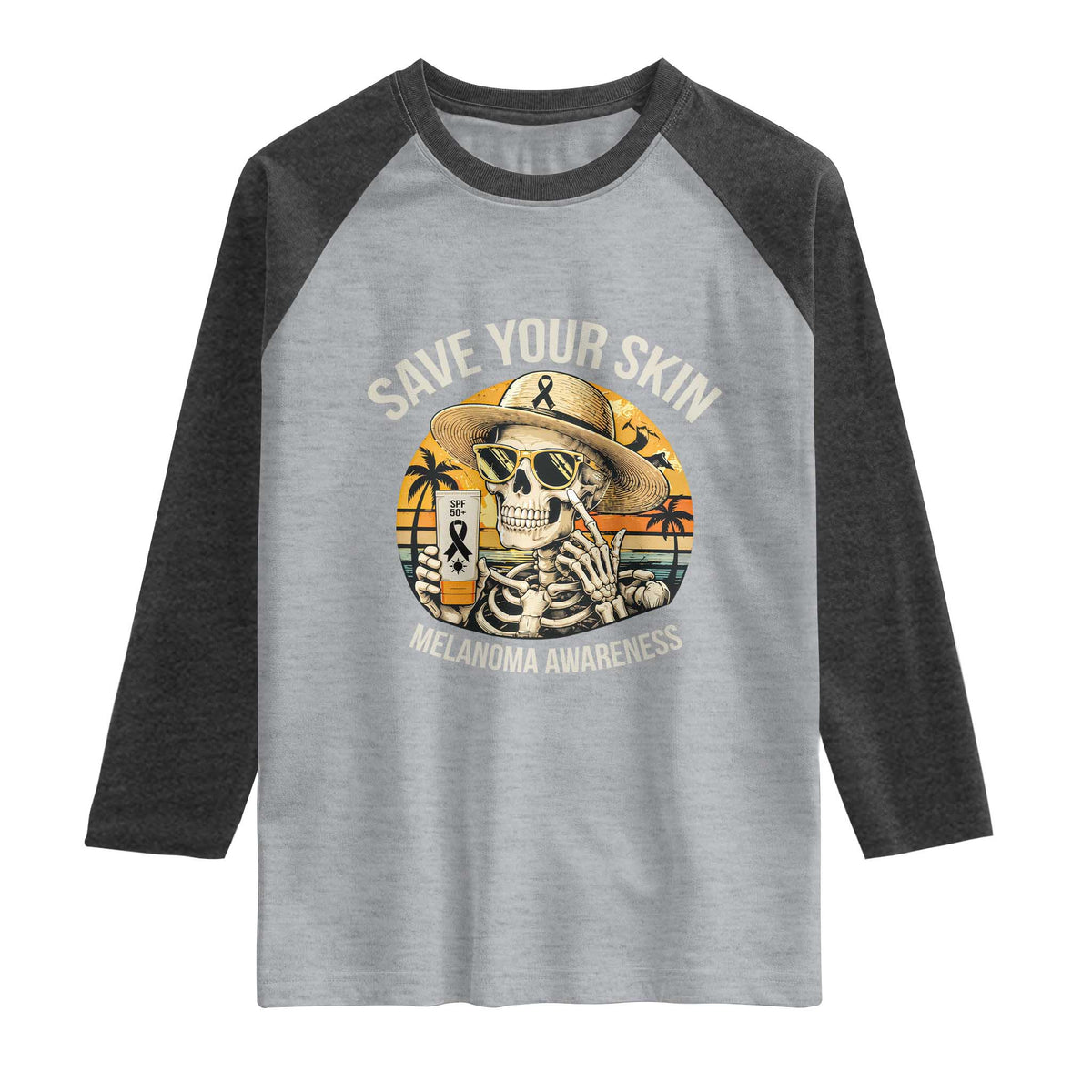 Funny Melanoma Cancer Awareness Graphic Raglan Shirt Save Your Skin