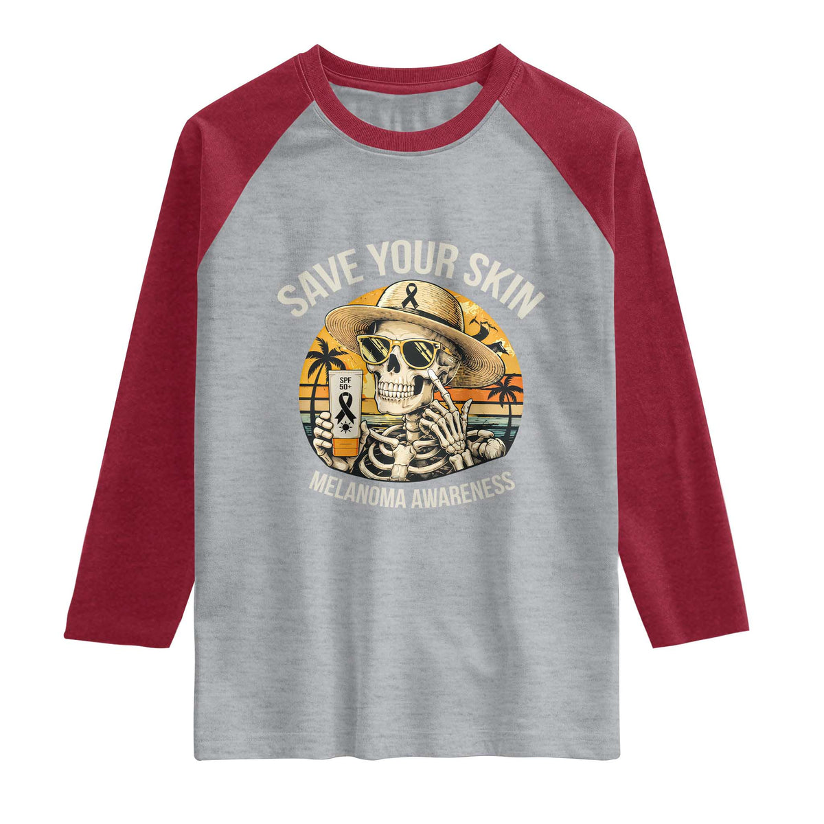 Funny Melanoma Cancer Awareness Graphic Raglan Shirt Save Your Skin