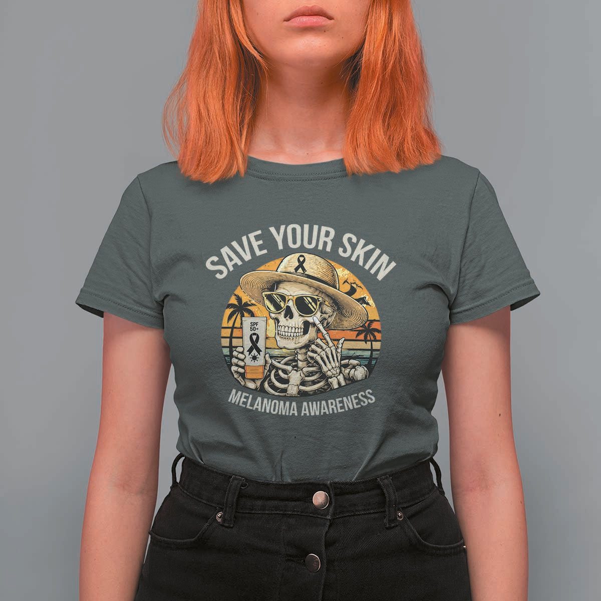 Funny Melanoma Cancer Awareness Graphic T Shirt For Women Save Your Skin