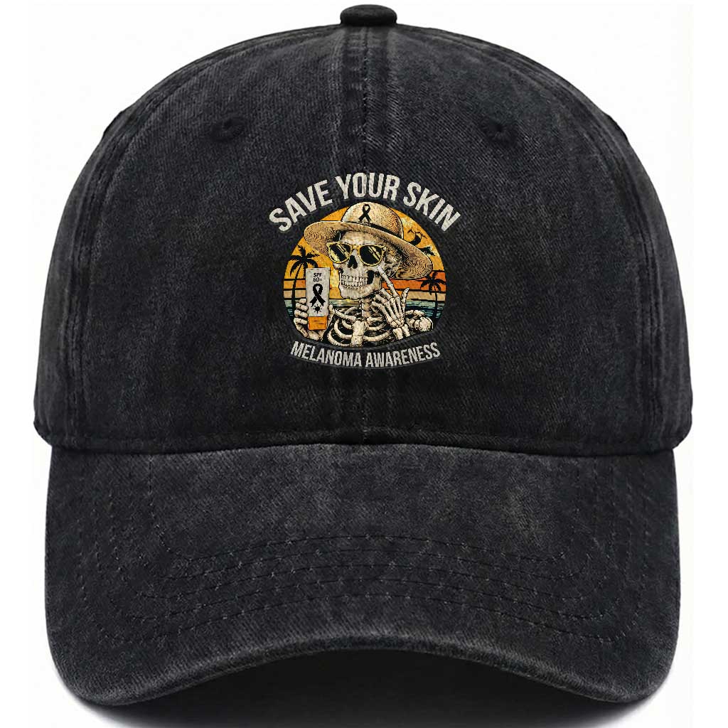 Funny Melanoma Cancer Awareness Graphic Washed Cotton Baseball Cap Save Your Skin