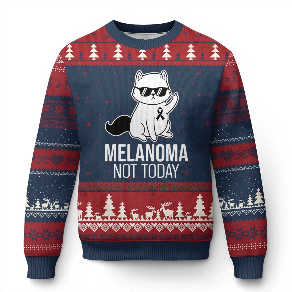 Melanoma Fighter Cat Ugly Christmas Sweater Not Today Skin Cancer Awareness