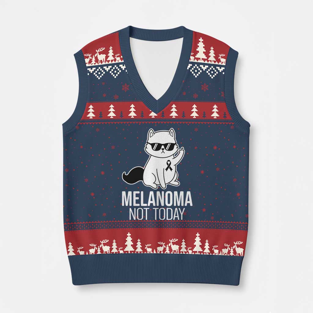 Melanoma Fighter Cat V-Neck Knit Sweater Vest Not Today Skin Cancer Awareness